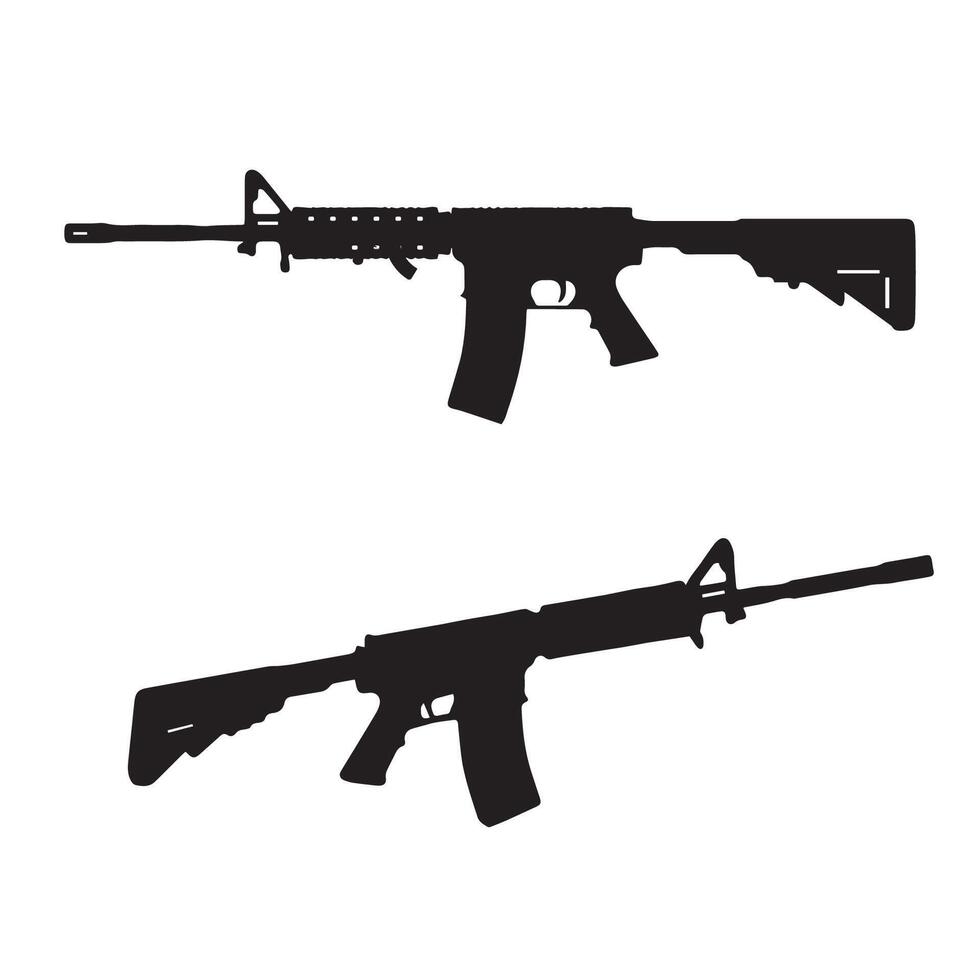 Two assault rifle guns are shown in silhouette vector