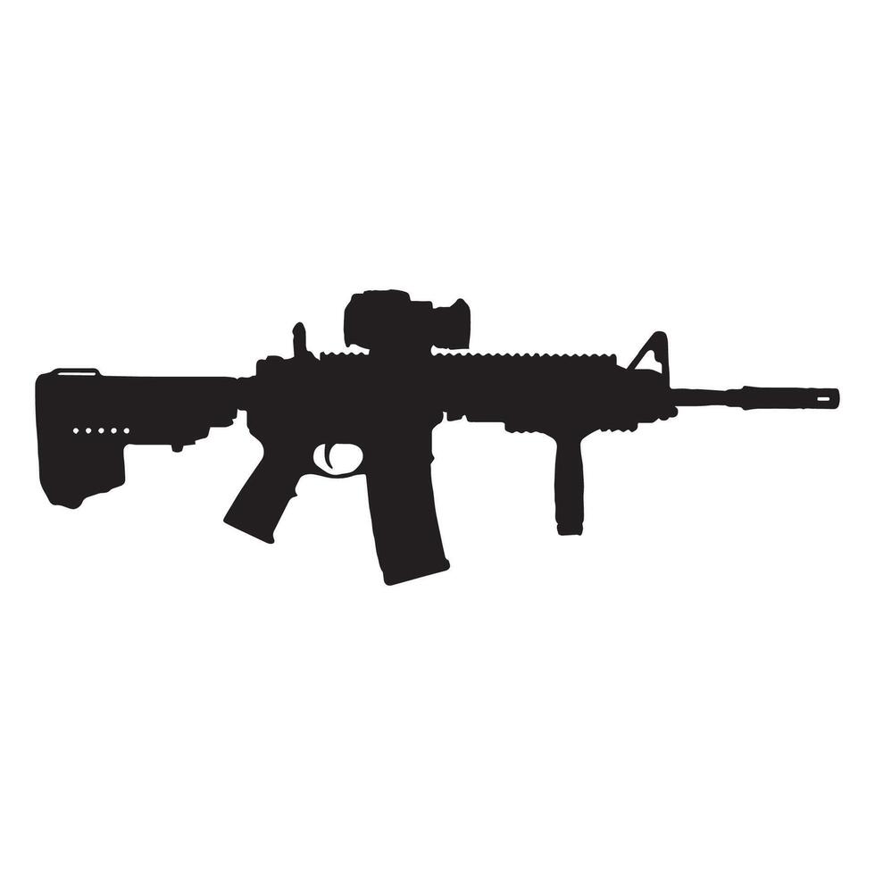 An automatic assault rifle is shown in silhouette illustration vector