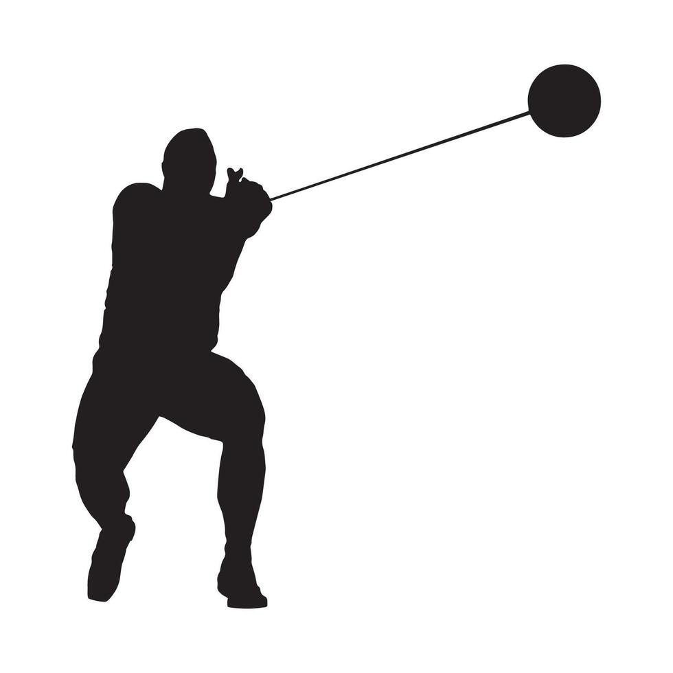 male athlete performing a hammer throw silhouette illustration vector