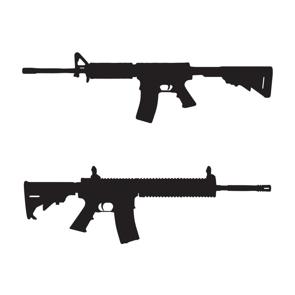 Two assault rifle guns illustration silhouette vector