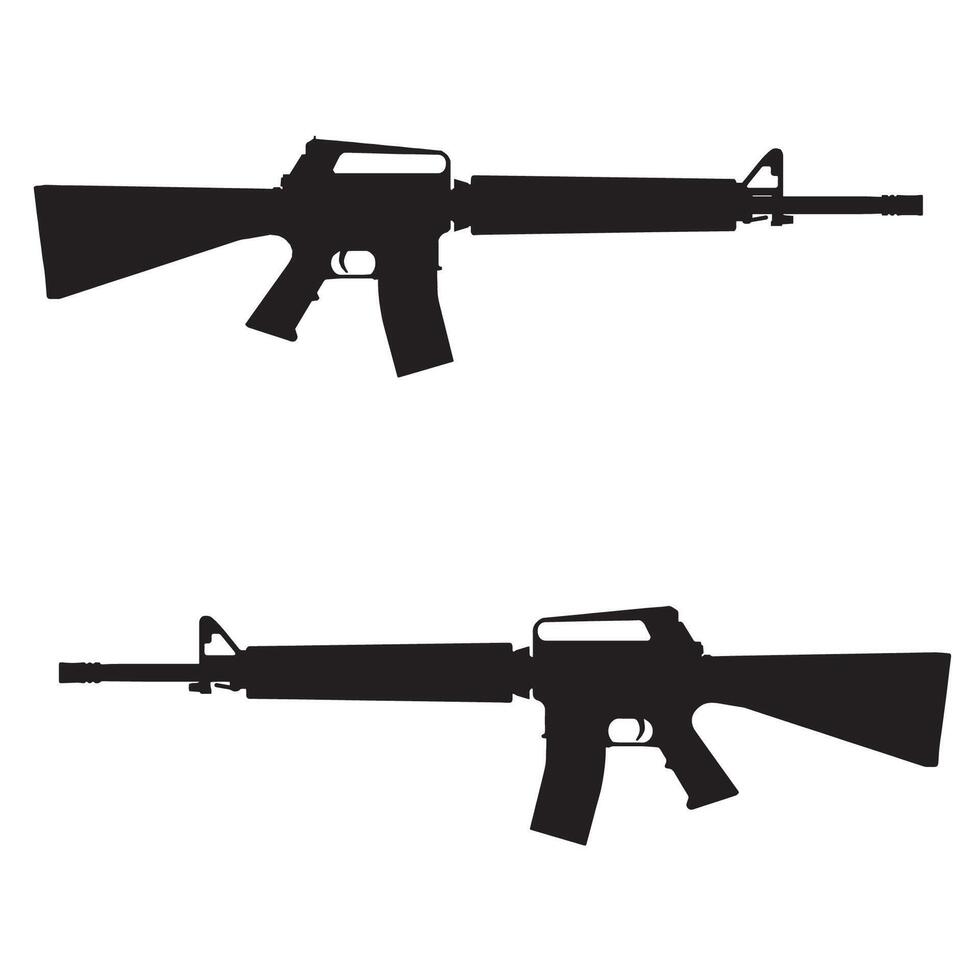 Two Sub Machine Assault Rifle Guns Silhouette vector