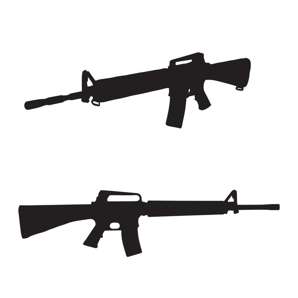 Two assault rifle guns are shown in silhouette on a white background vector