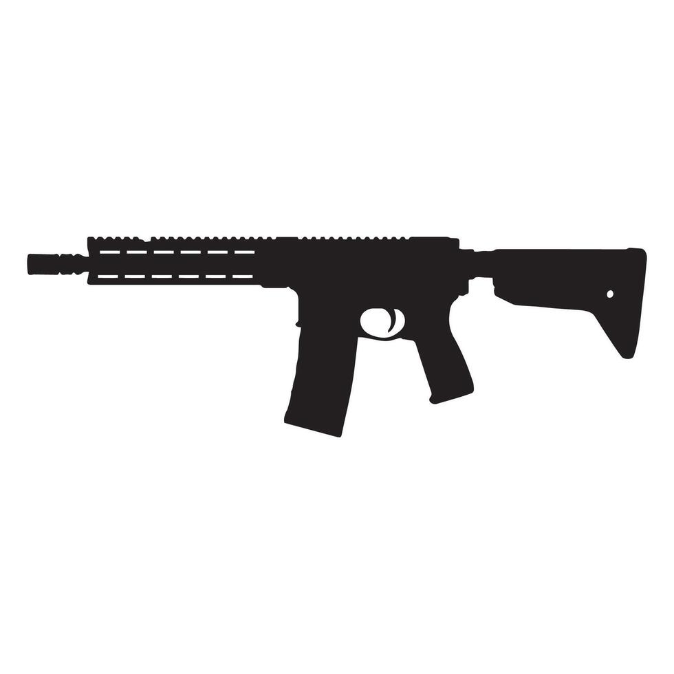 An automatic assault rifle is shown in silhouette vector