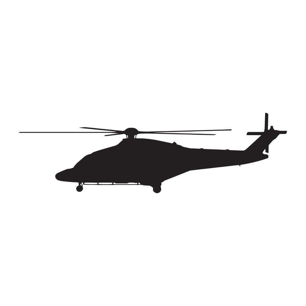A black and white silhouette of a helicopter on a white background vector