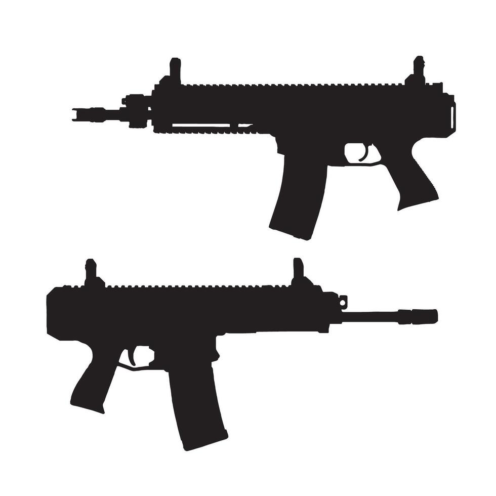 Two guns are shown in black silhouettes vector