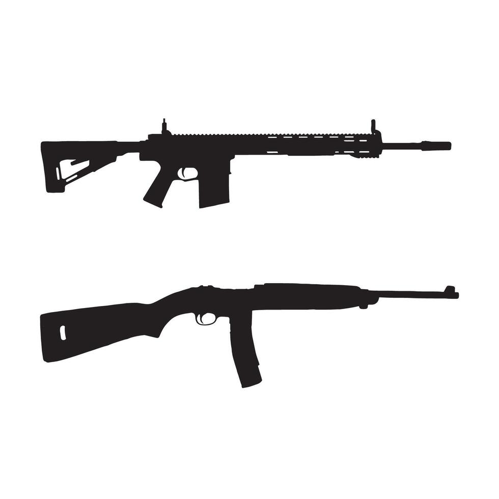 Two assault rifle guns silhouette vector
