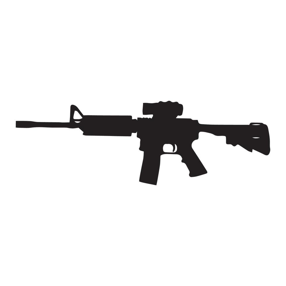 An assault rifle is shown in silhouette vector