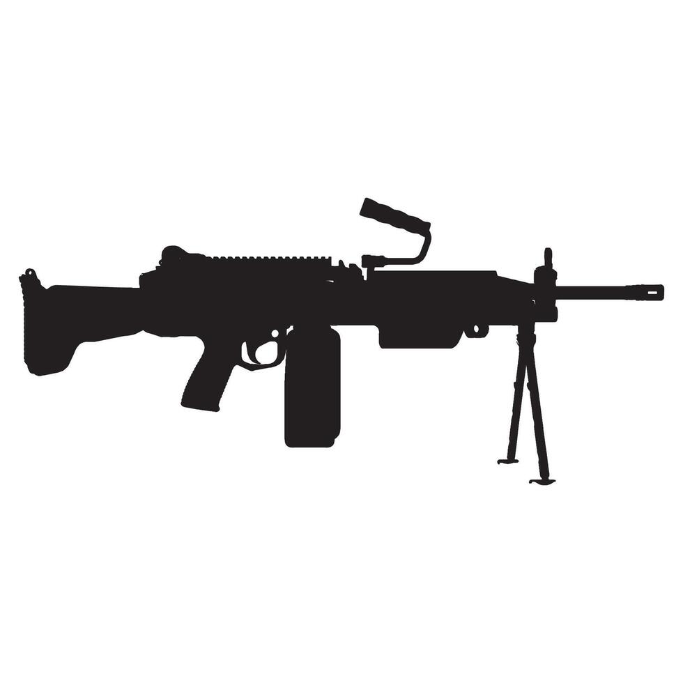An automatic assault rifle with a stand is shown in silhouette vector