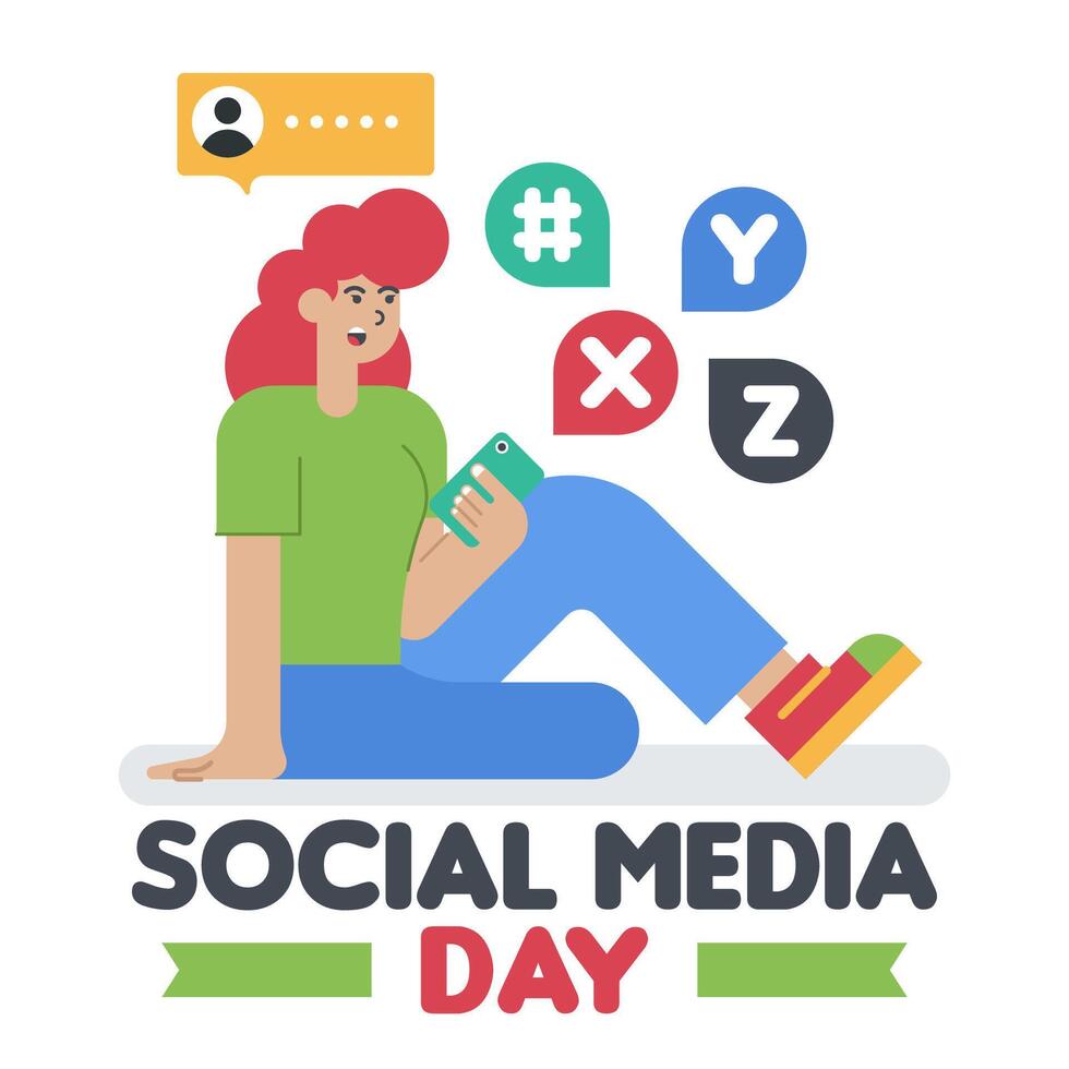 Happy social media day illustration with a girl vector