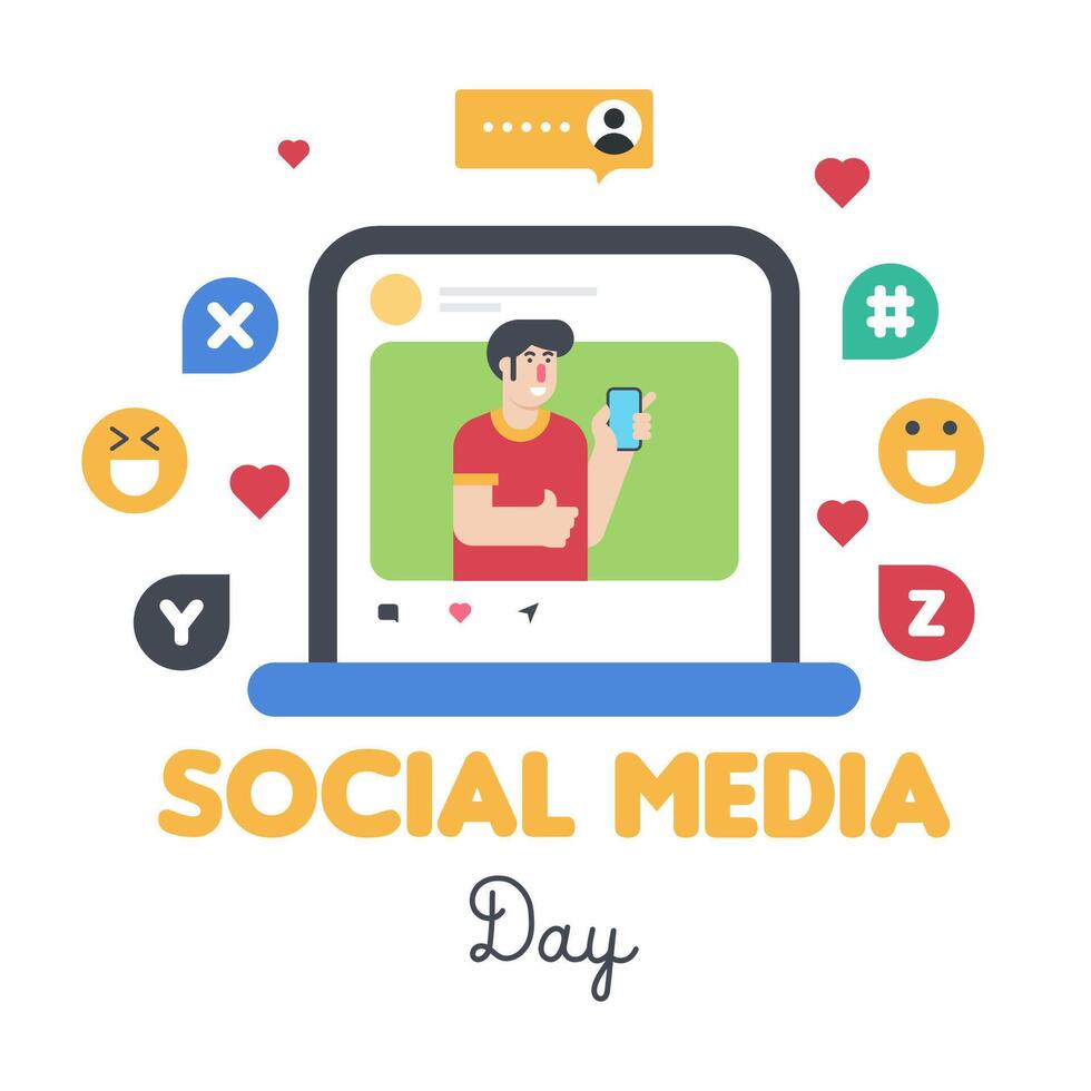 Happy social media day web illustration vector