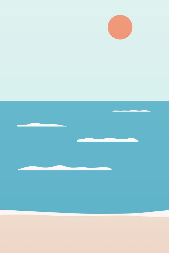 Minimalistic aesthetic beach landscape boho illustration vector