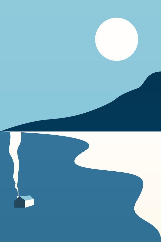 Abstract flat minimalist seascape illustration with chimney vector