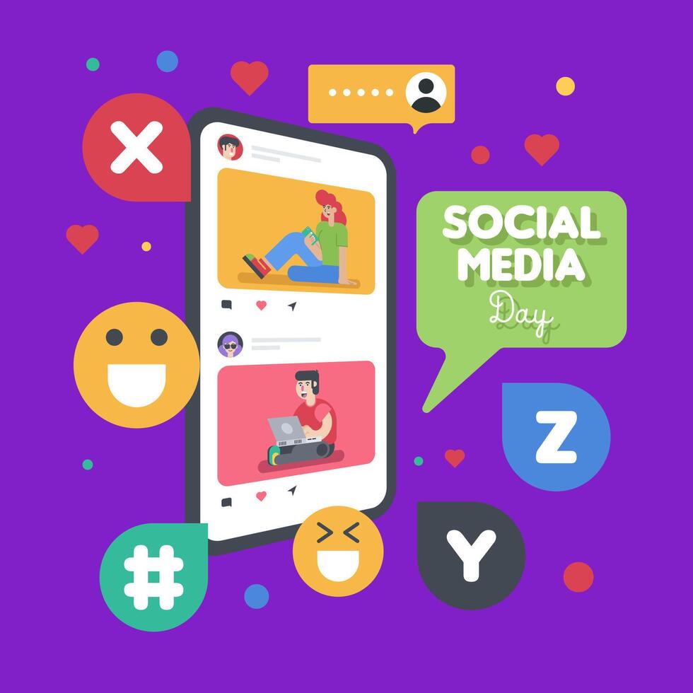 Happy social media day banner vector