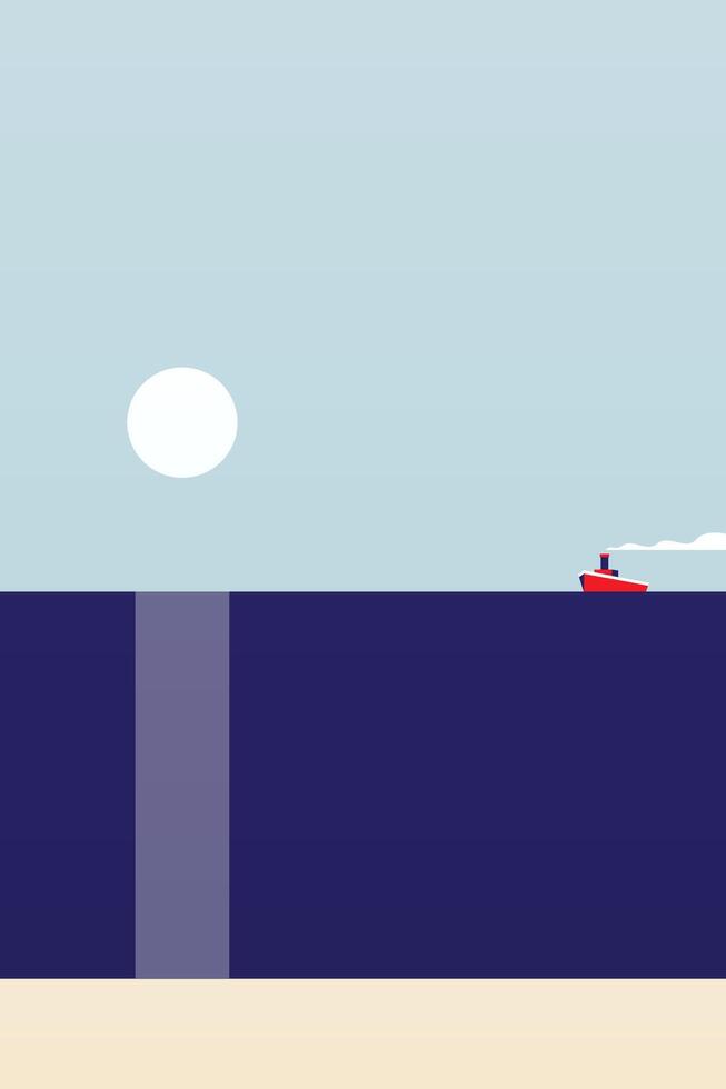Abstract flat minimalist seascape illustration with sunset vector