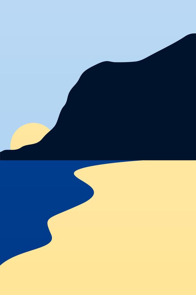 Abstract flat minimalist seascape illustration with rock mountain vector