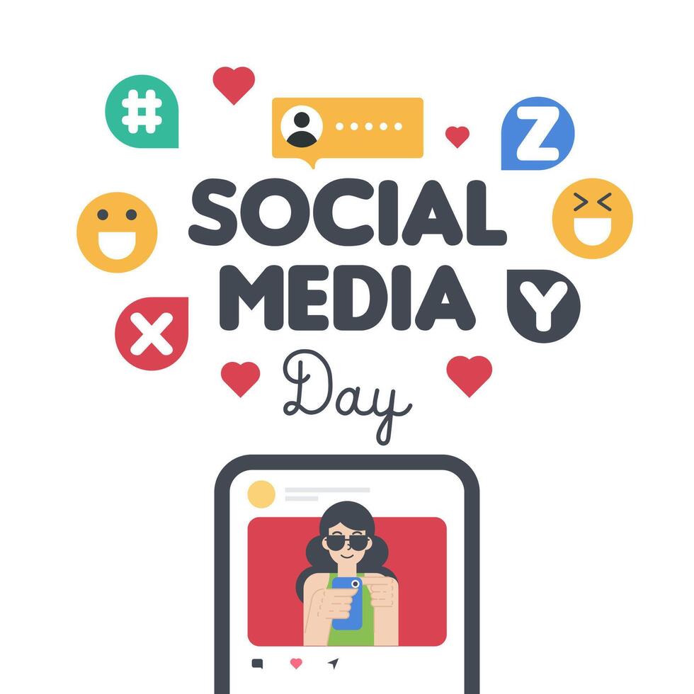 Happy social media day flyer illustration vector