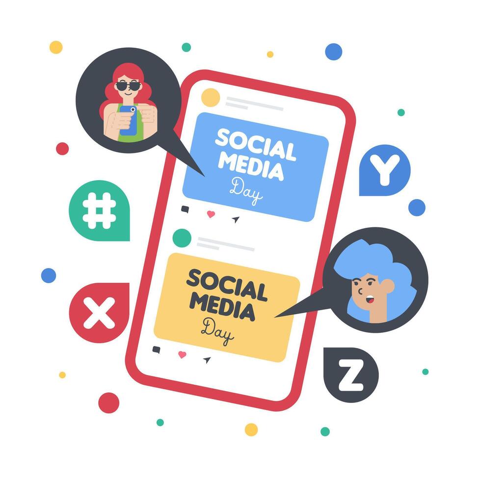 Happy social media day illustration notification vector