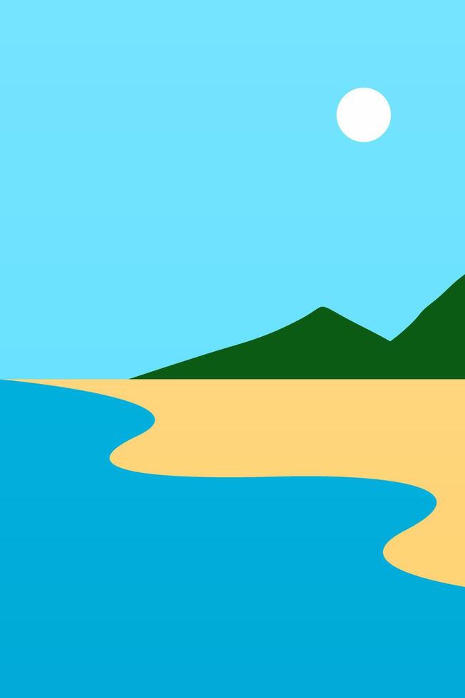 Abstract flat minimalist seascape illustration with beach vector