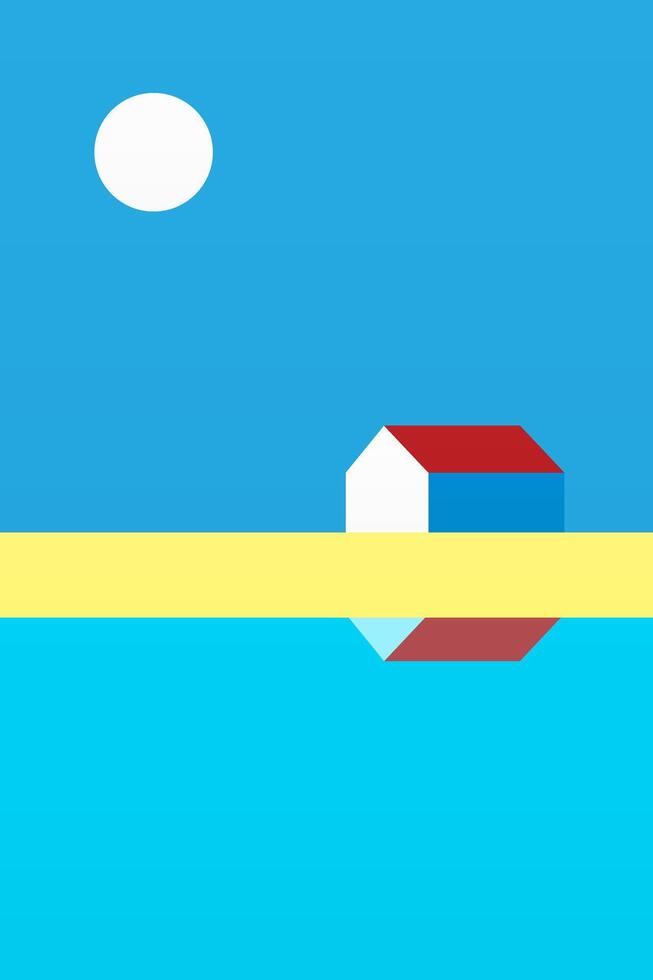 Abstract flat minimalist seascap with single house beside seae illustration vector
