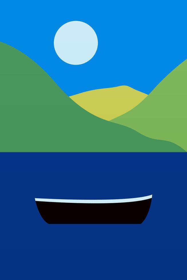 Abstract flat minimalist seascape illustration with boat vector