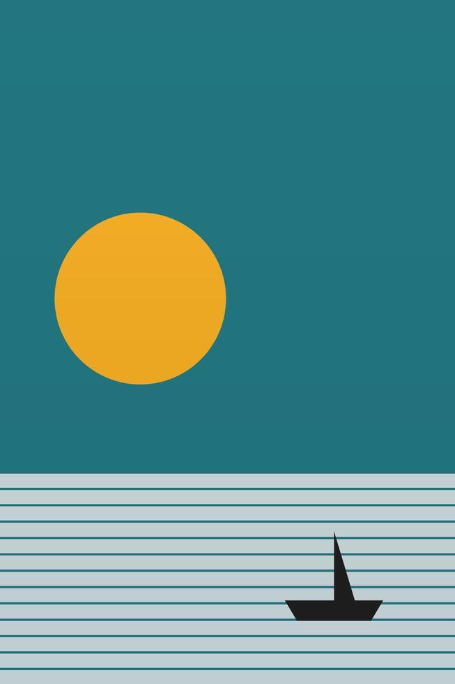 Minimalist Abstract Sunset Over Ocean Modern Geometric Art vector