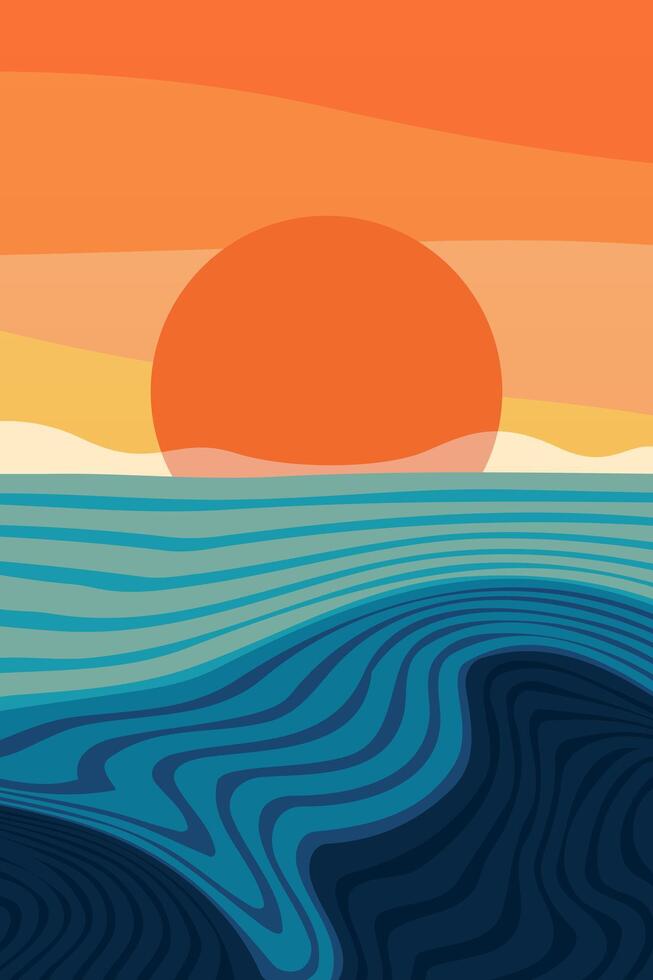Minimalistic aesthetic ocean landscape boho illustration vector