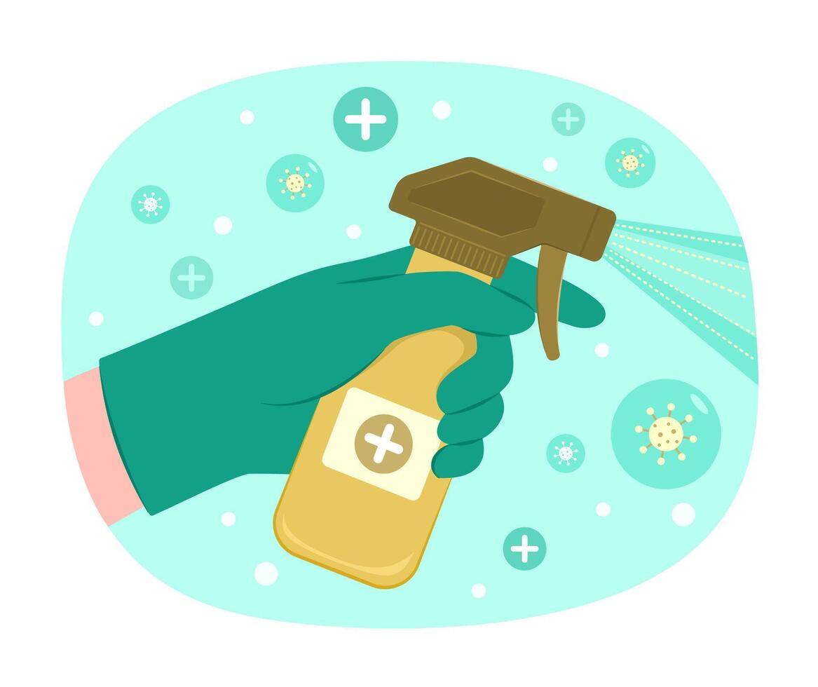 Hand in Gloves Spraying Sanitizing Cleanser for Get Rid of Germs, Bacteria and Virus for Cleaning and Healthcare Concept Illustration vector
