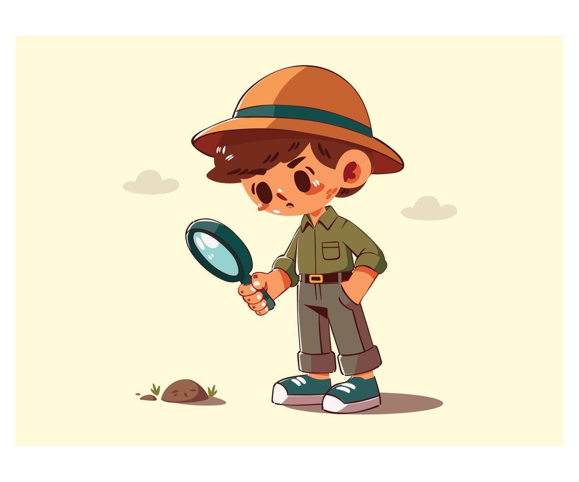 Explorer Character with Magnifying Glass vector