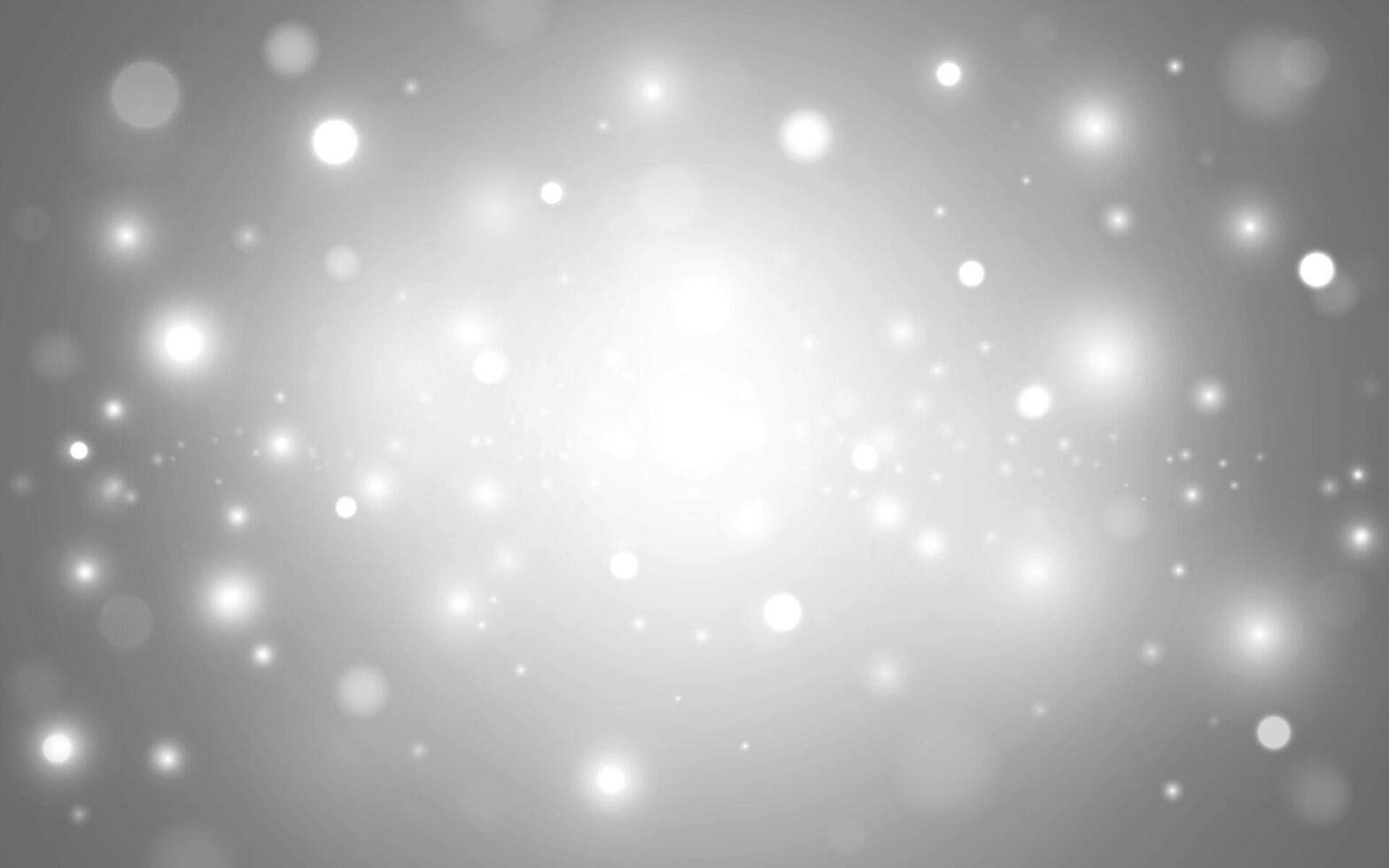 Elegant White Sparkle Bokeh Background Soft glowing white bokeh lights on gray gradient backdrop. Backgrounds decoration vector