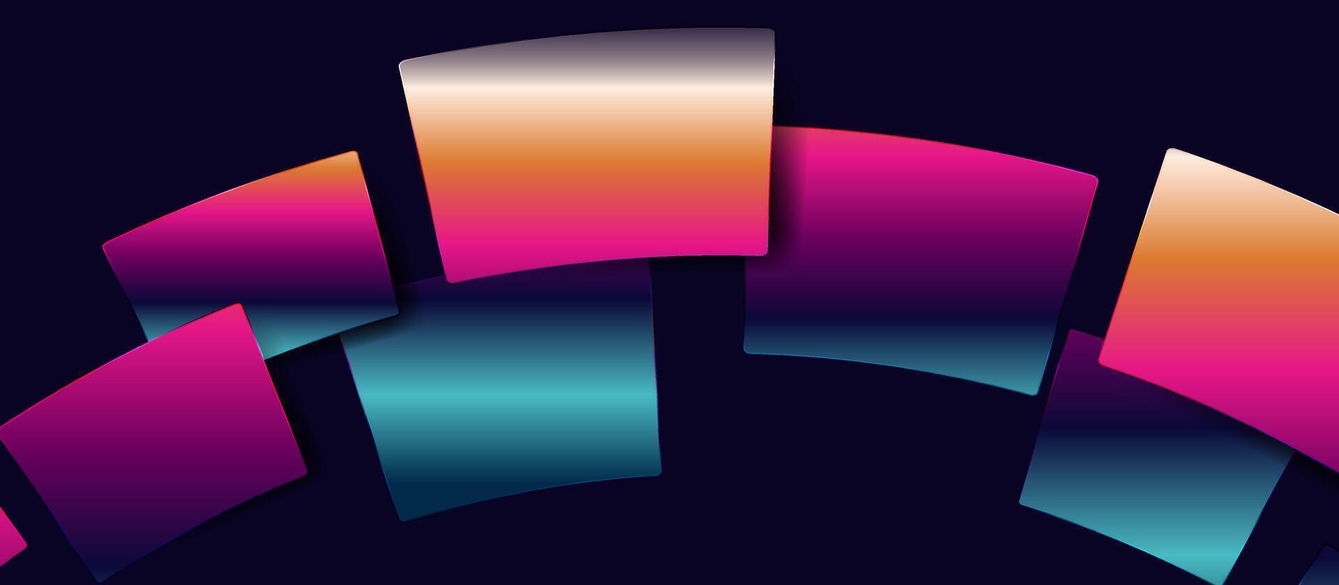 Colorful curved gradient panels on dark abstract background vector