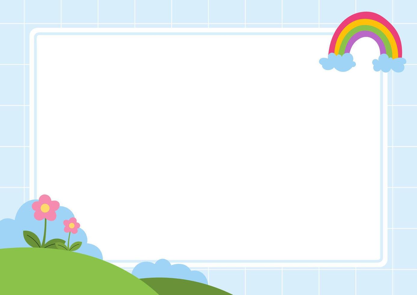 cute background with rainbow and meadow vector