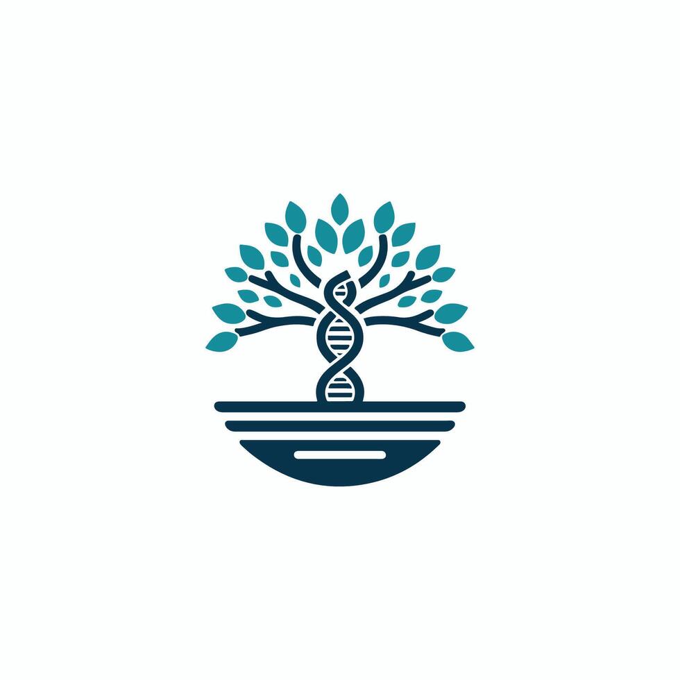 a tree with a dna strand in it, with a blue background vector