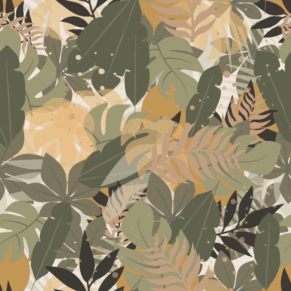 seamless pattern flat tropical leaves background vector