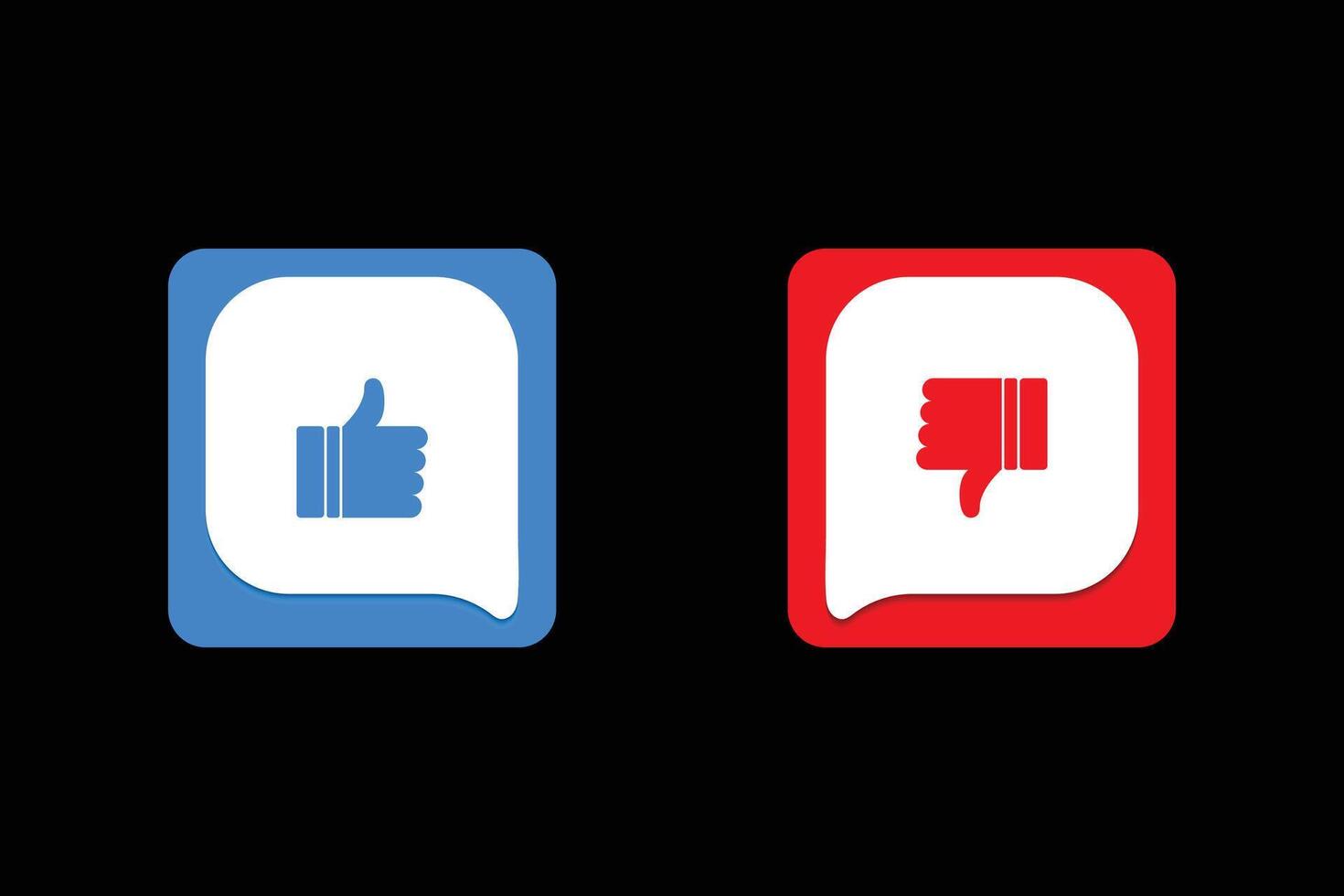 Like and dislike flat icon set with red and blue frame vector