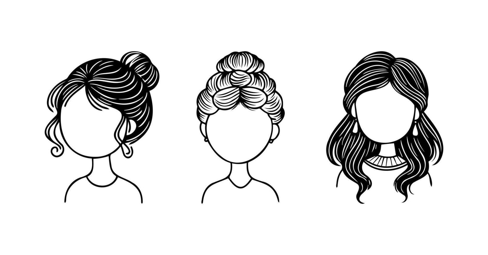Different hairstyles illustrated on diverse female characters showcasing unique looks in a creative style vector