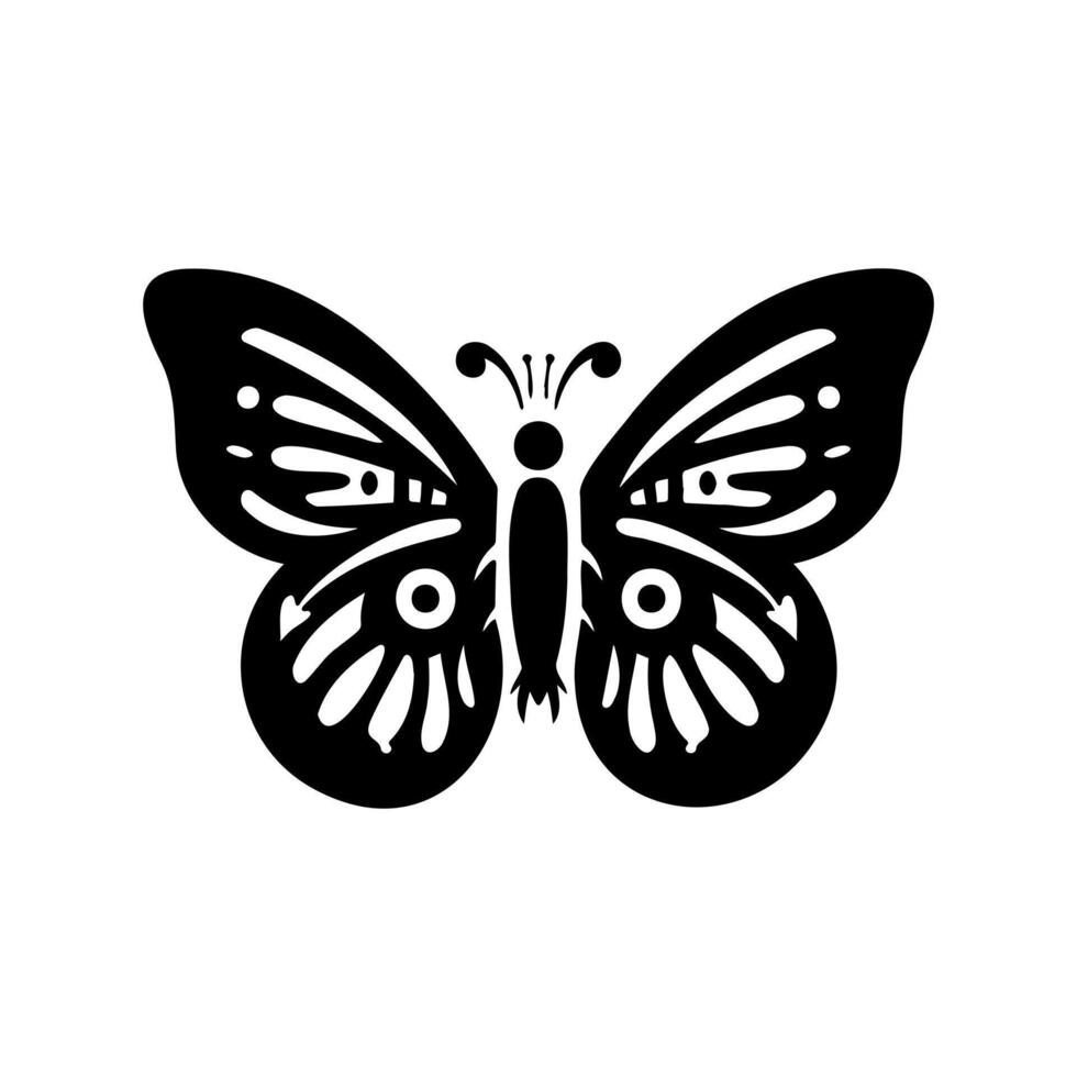 Black silhouette of a butterfly with intricate wing patterns against a plain background vector