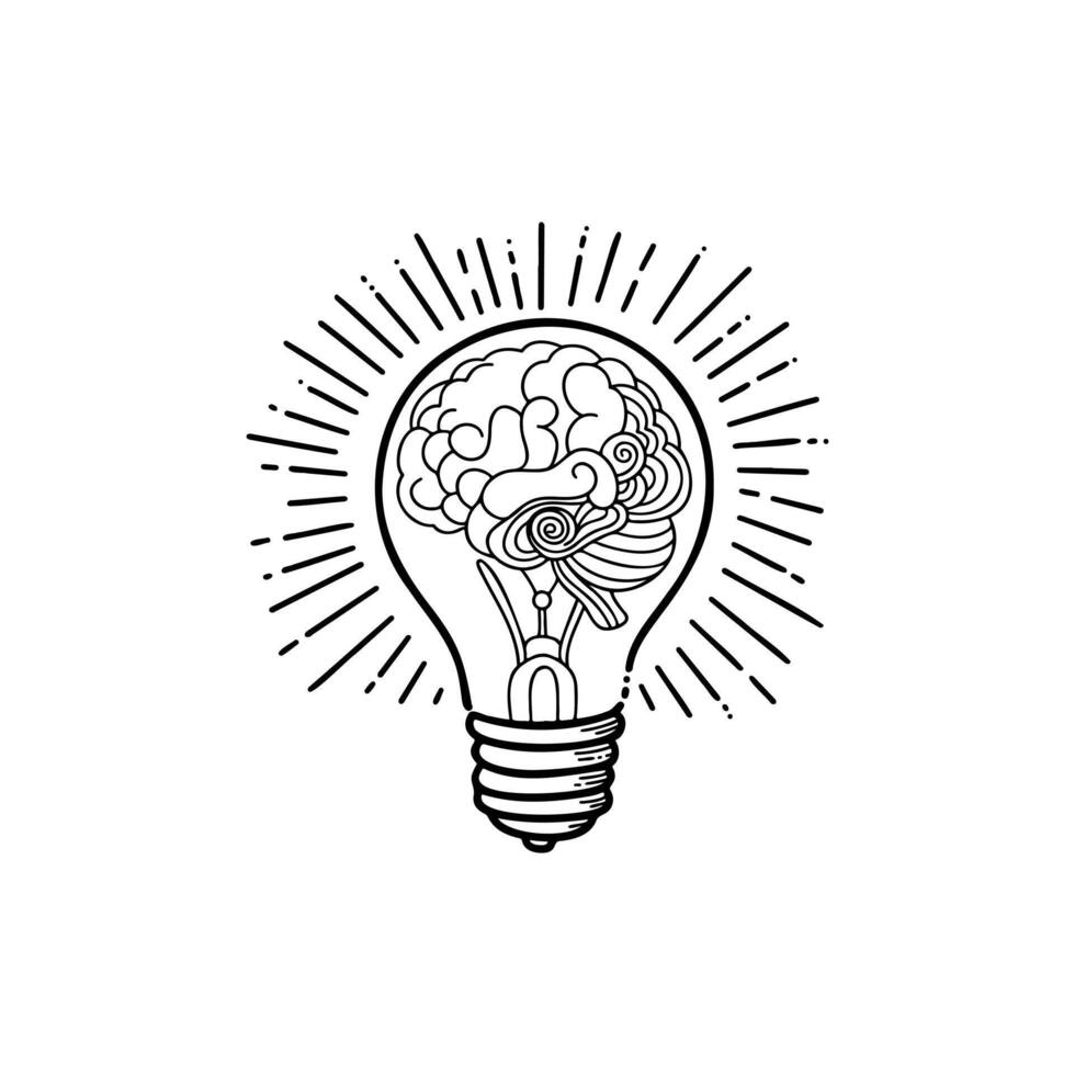 Brain and light bulb illustration representing creativity and ideas in a contemporary design format vector