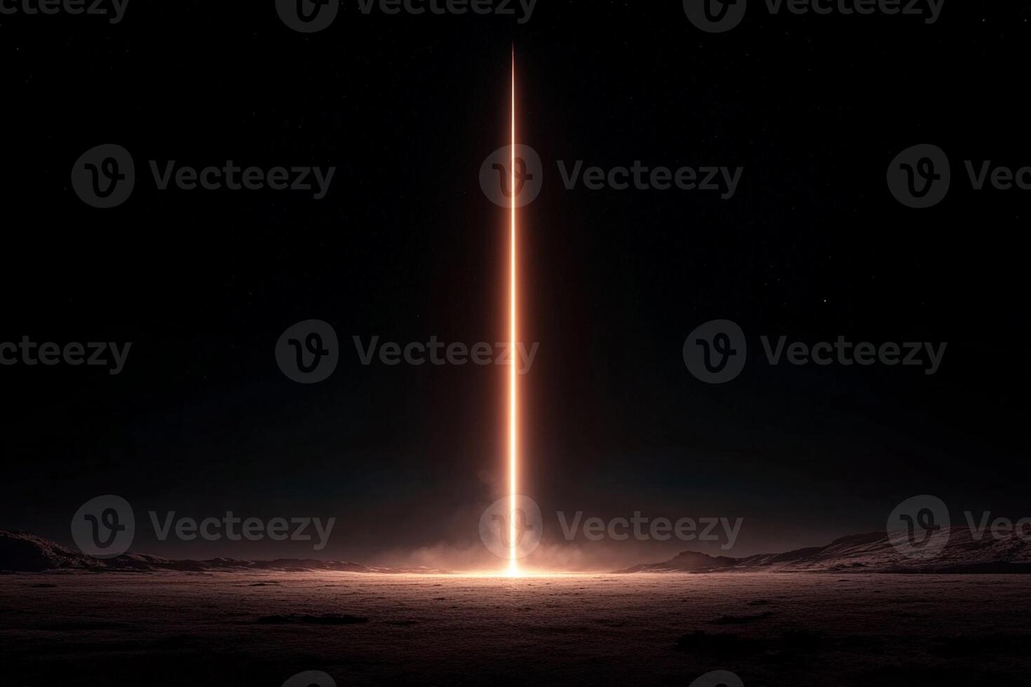 A long beam of light is shining in the dark photo