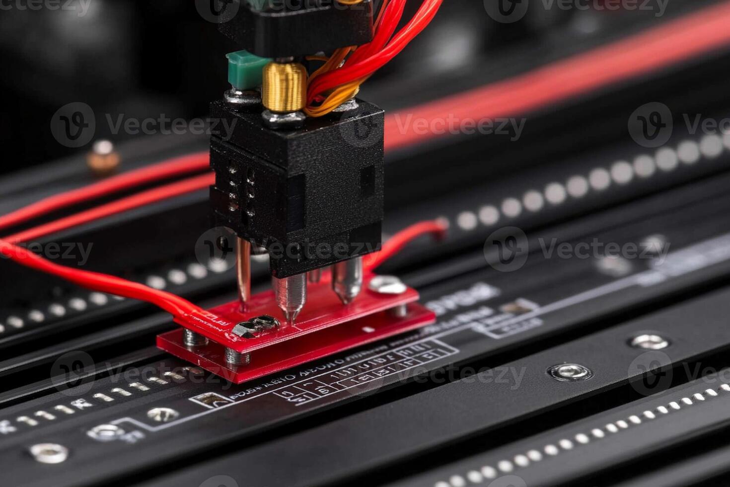 A close up of a small electronic device with wires attached photo