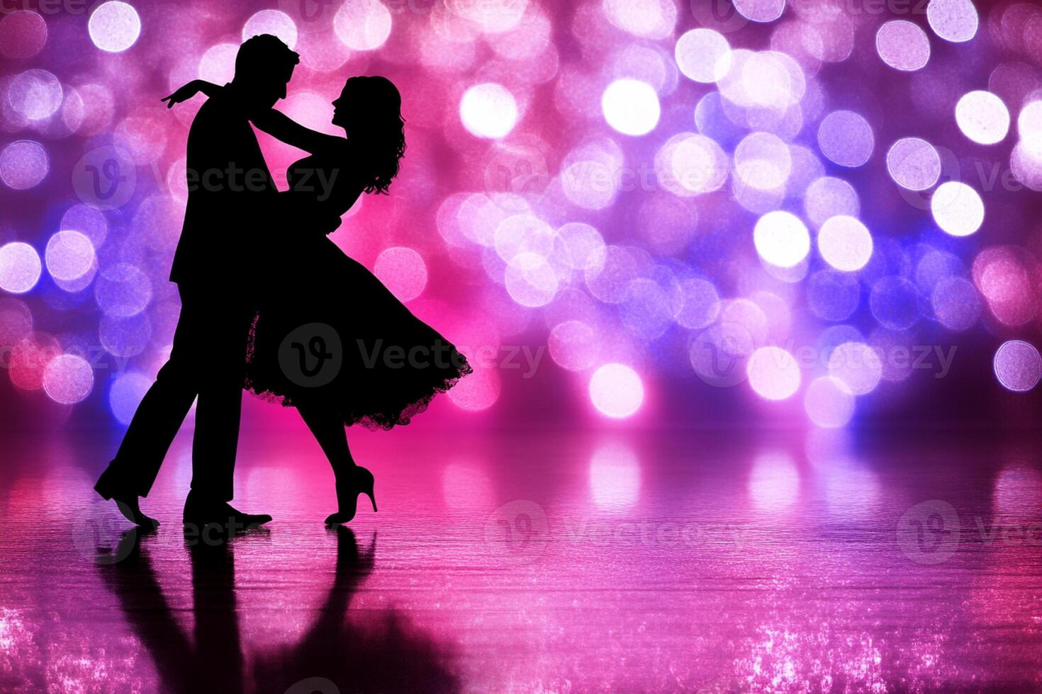 A couple dancing in front of a colorful background photo