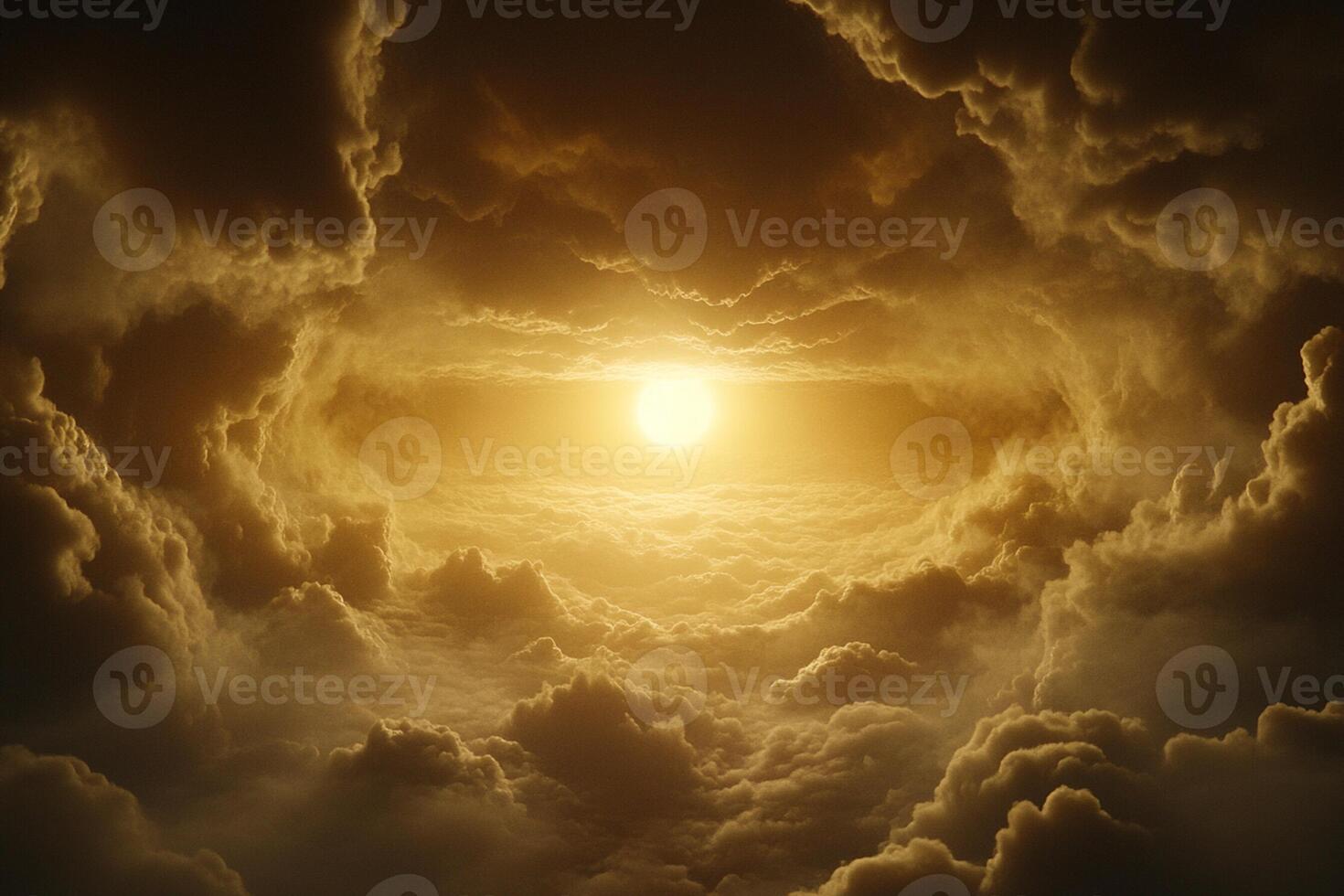 The sun is shining through the clouds in this photo