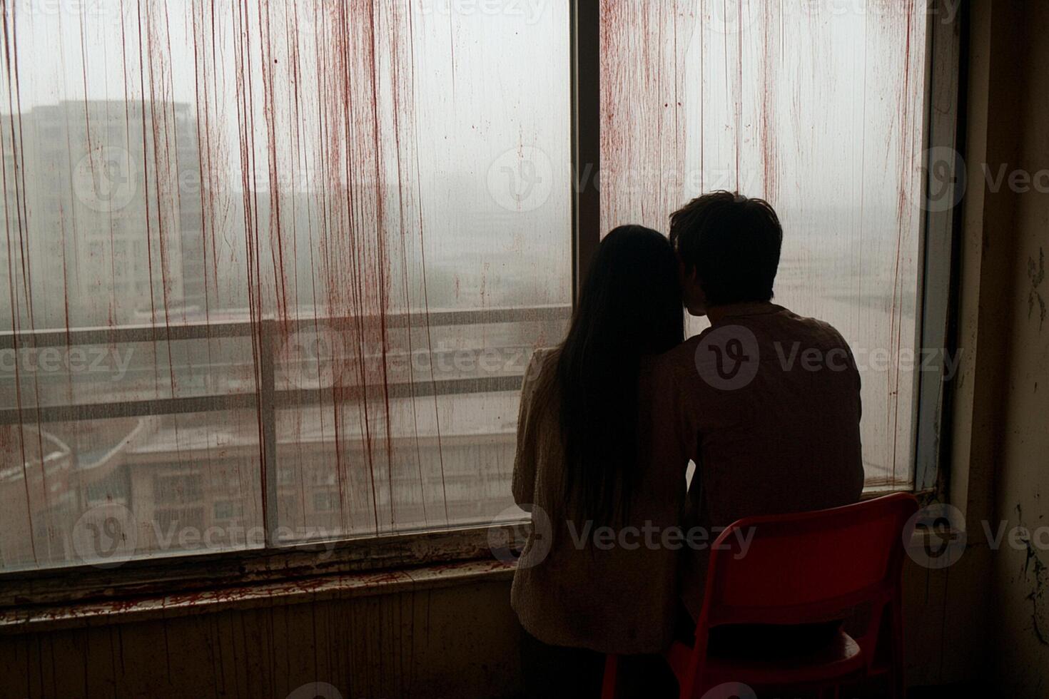A couple sitting in front of a window photo