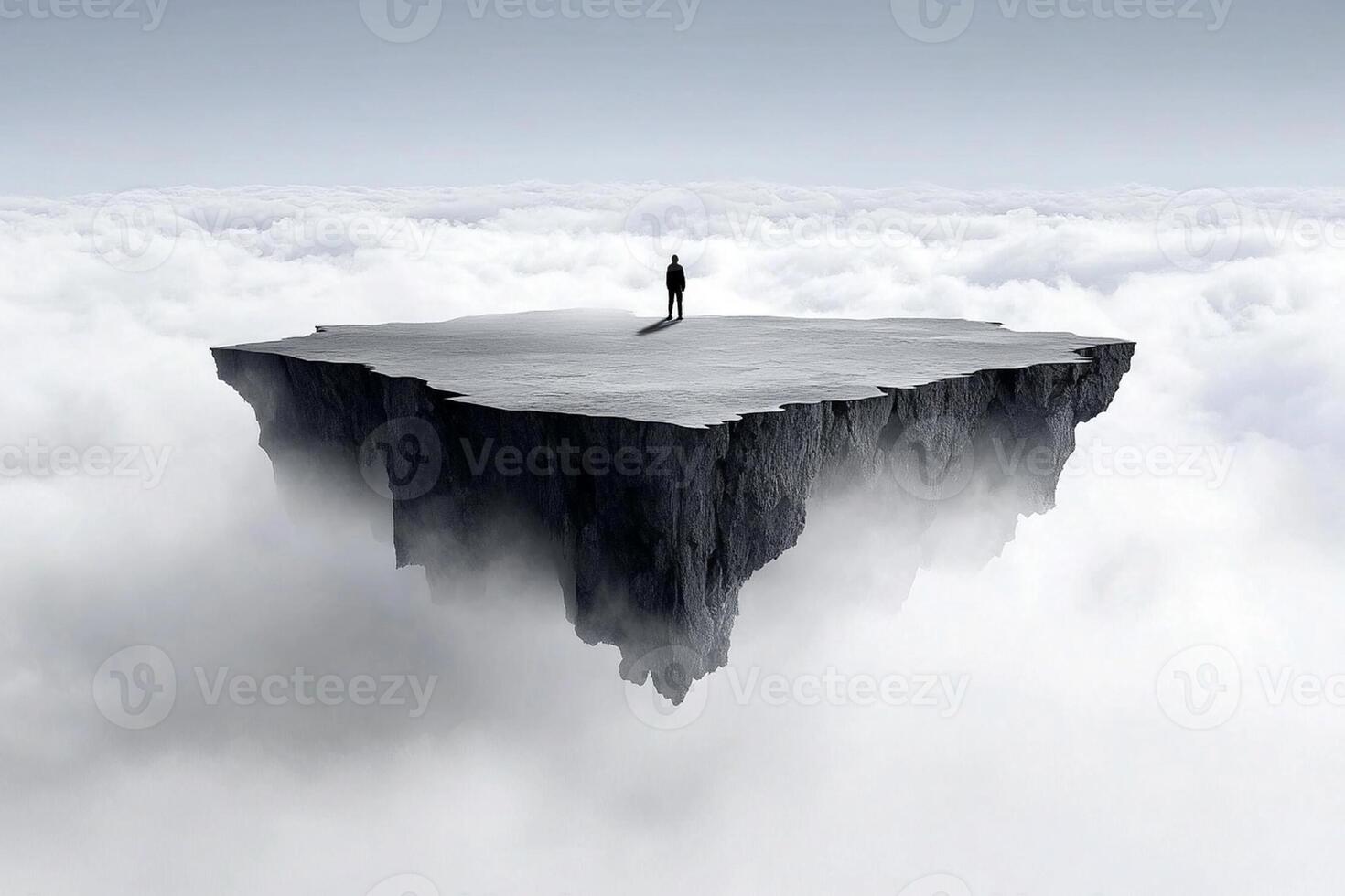 A man standing on an island in the middle of the sky photo