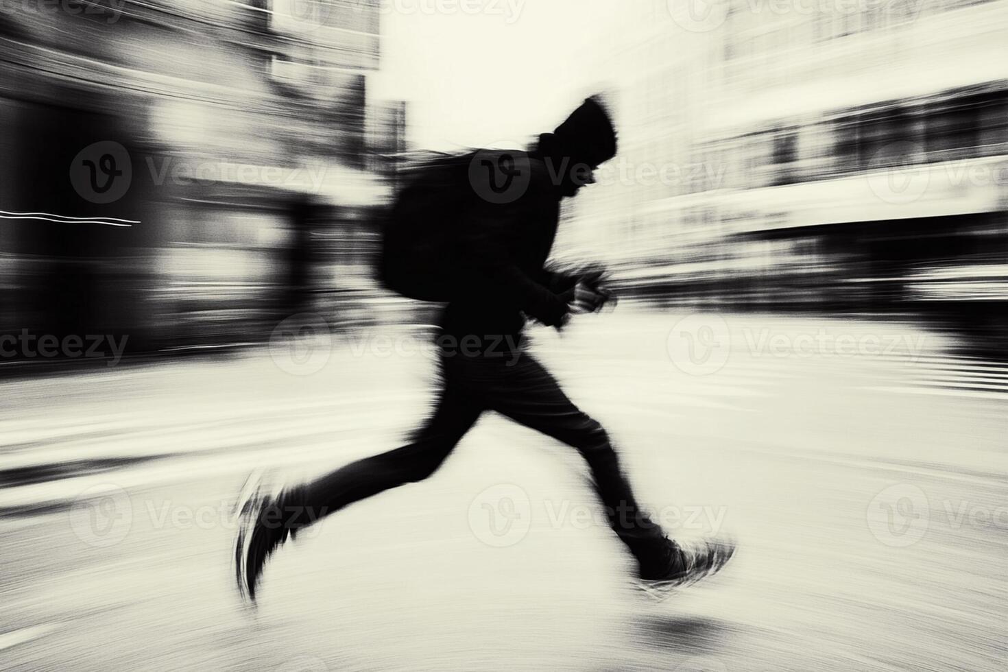 A man is running down the street photo