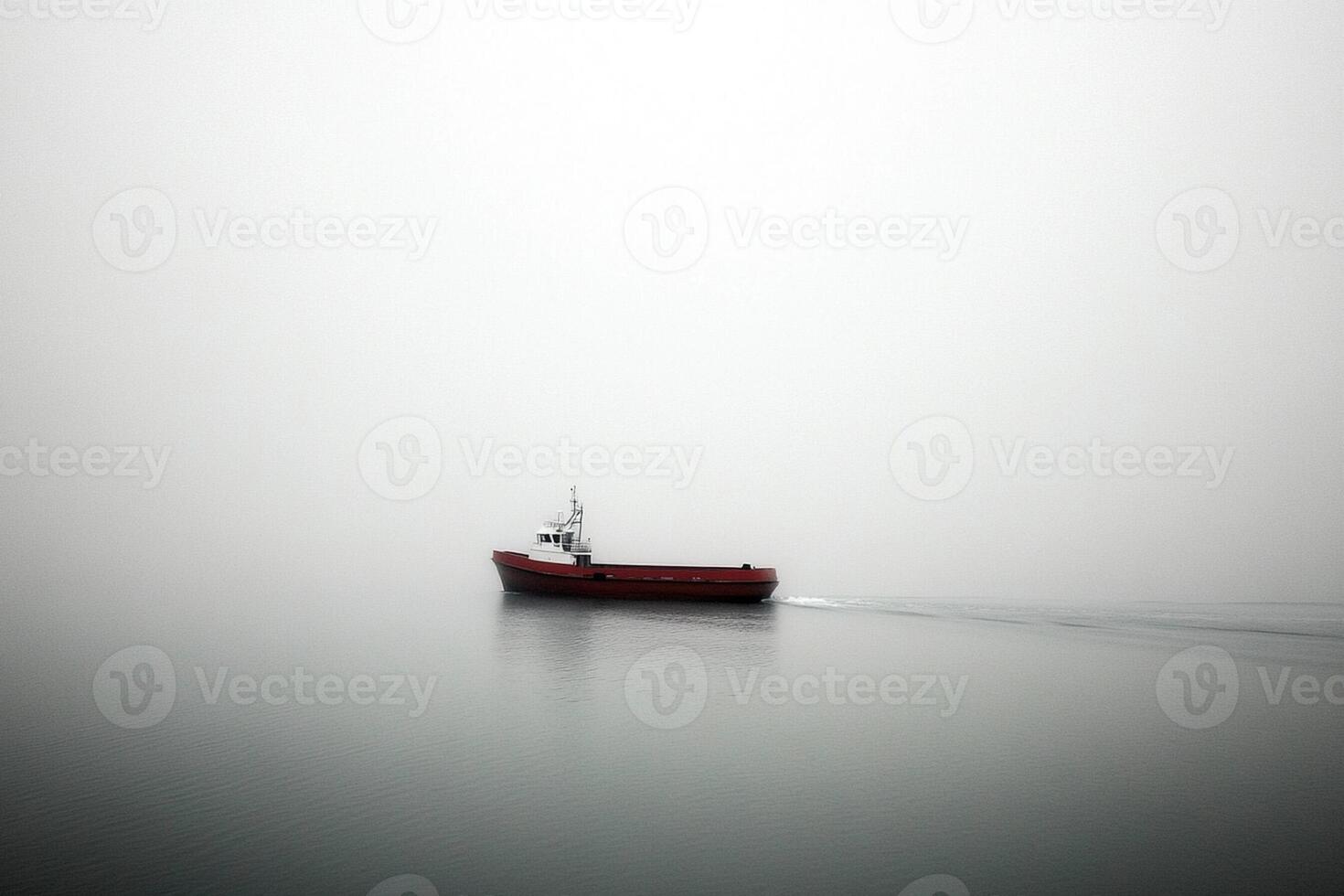 A red boat is floating in the water photo