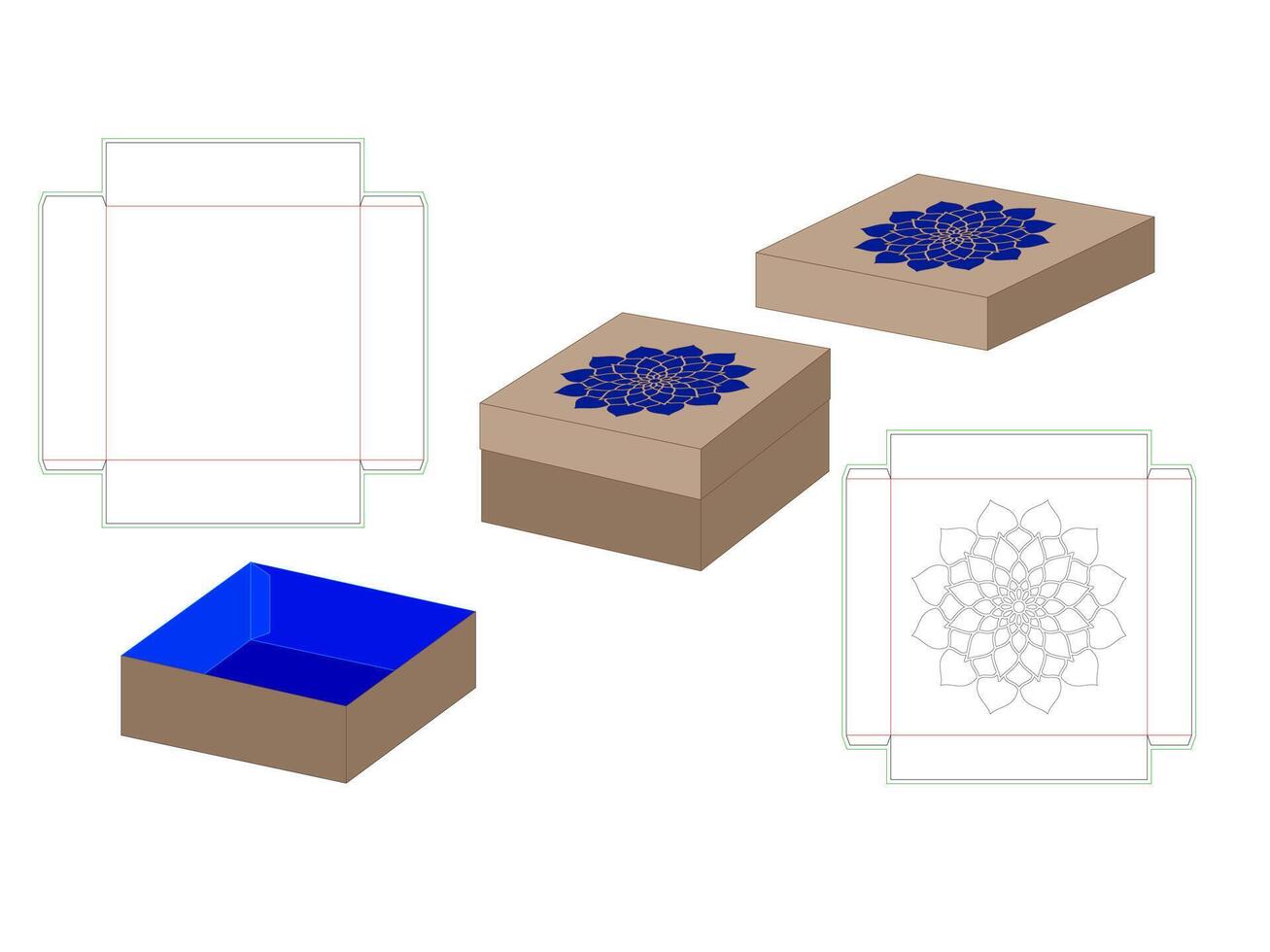 Mandala patterned Lid box with Laser cut Dieline Template vector