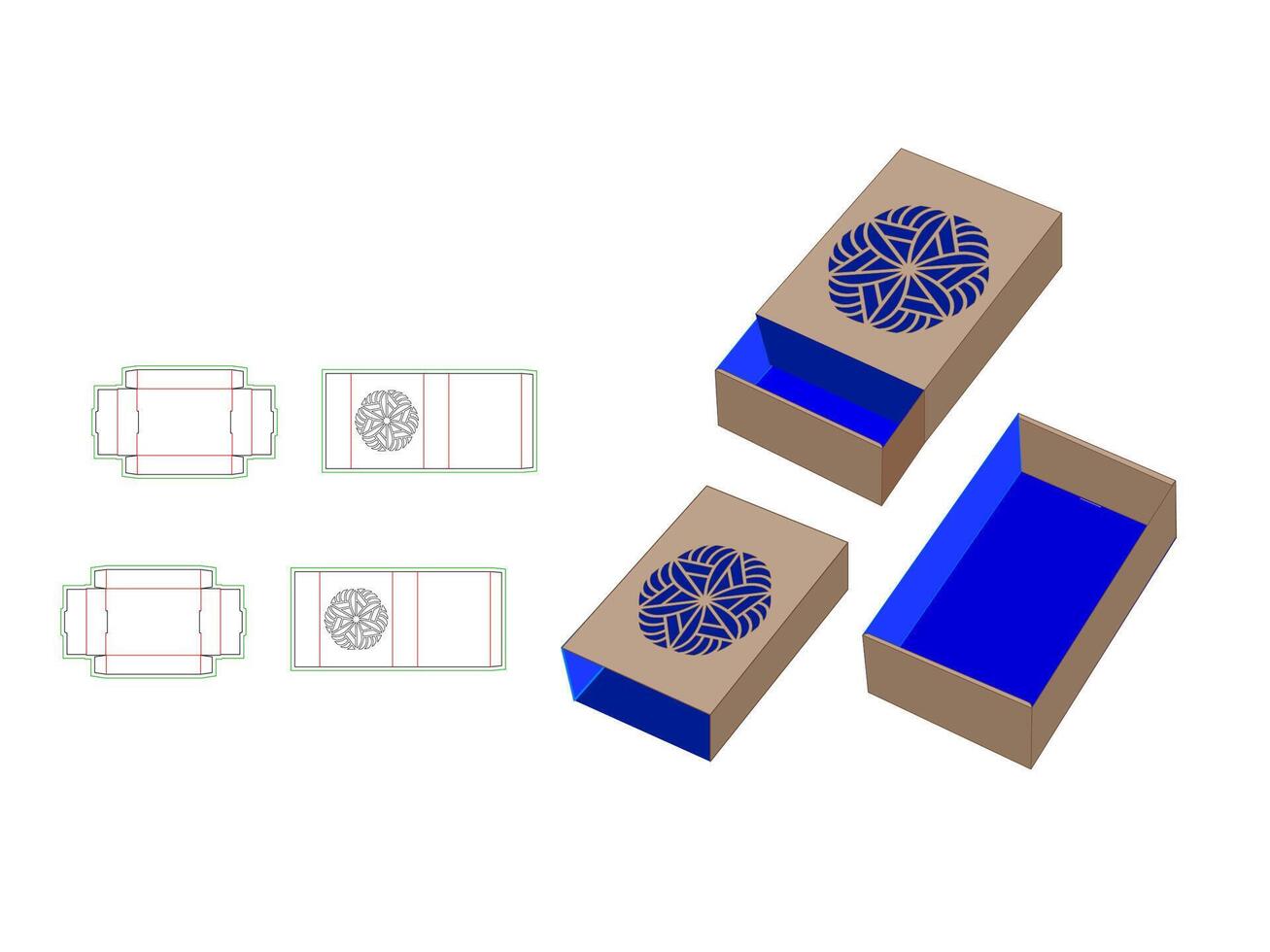 Drawer Box with mandala Laser Cut Dieline Template vector
