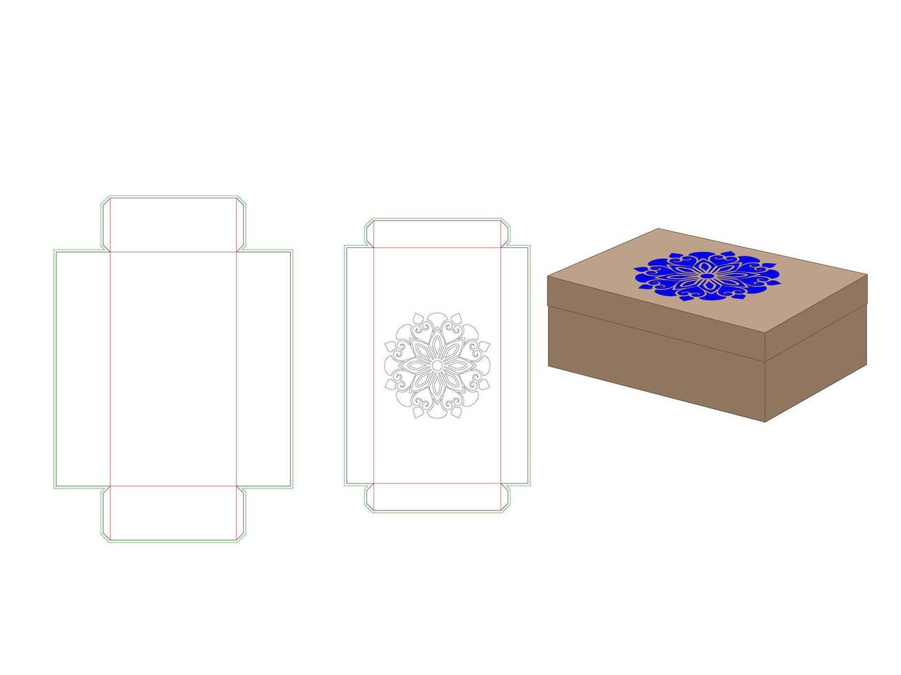 Stenciled patterned lids box Laser cut Dieline Template vector