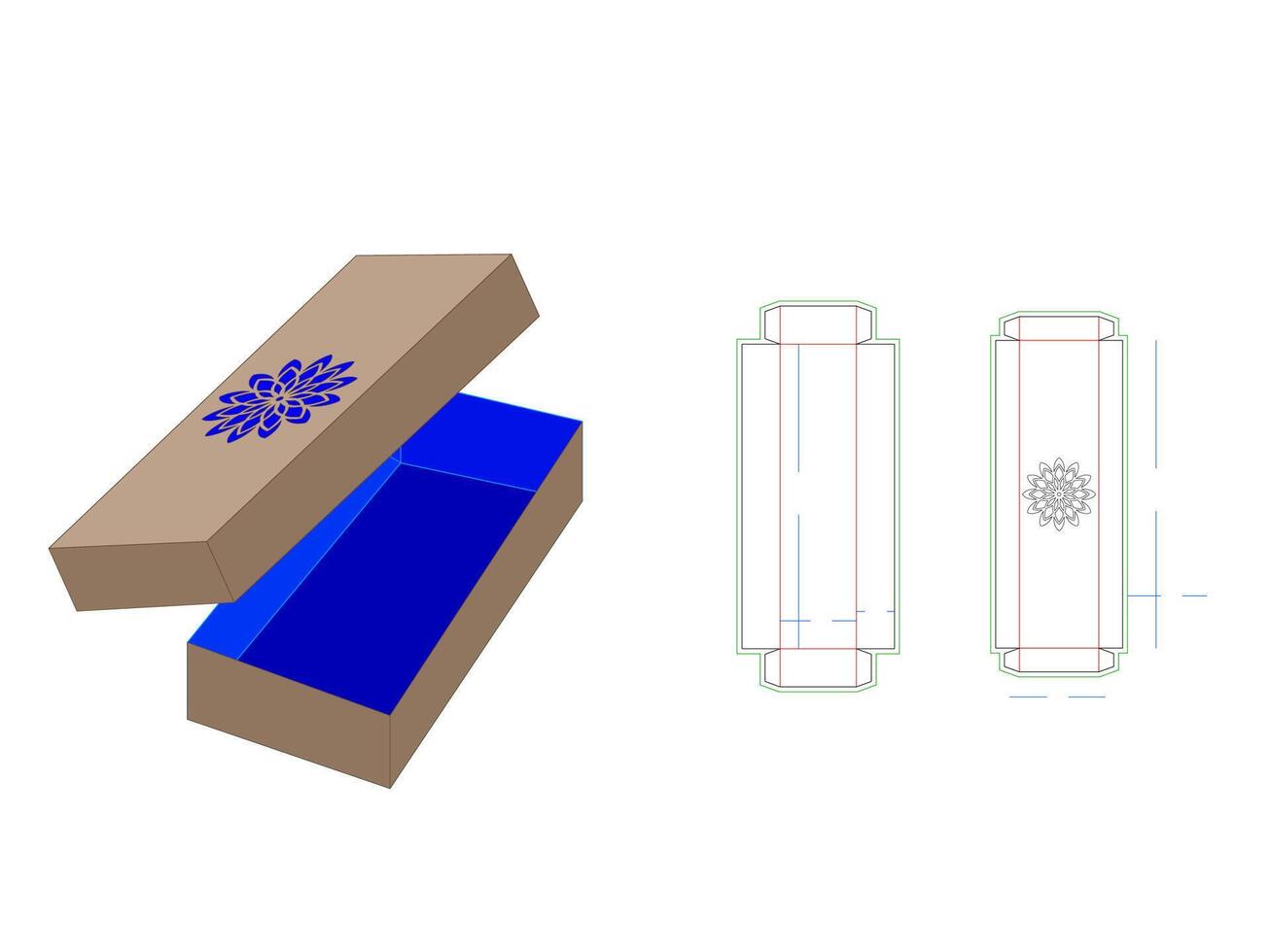 Cut and Fold Ractangle Corrugated Gift Box Dieline Template vector