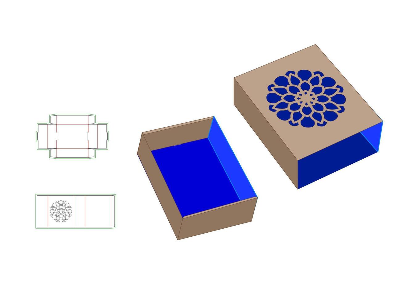 Cut and Fold Box template, mandala Laser Cut in Drawer gift box vector